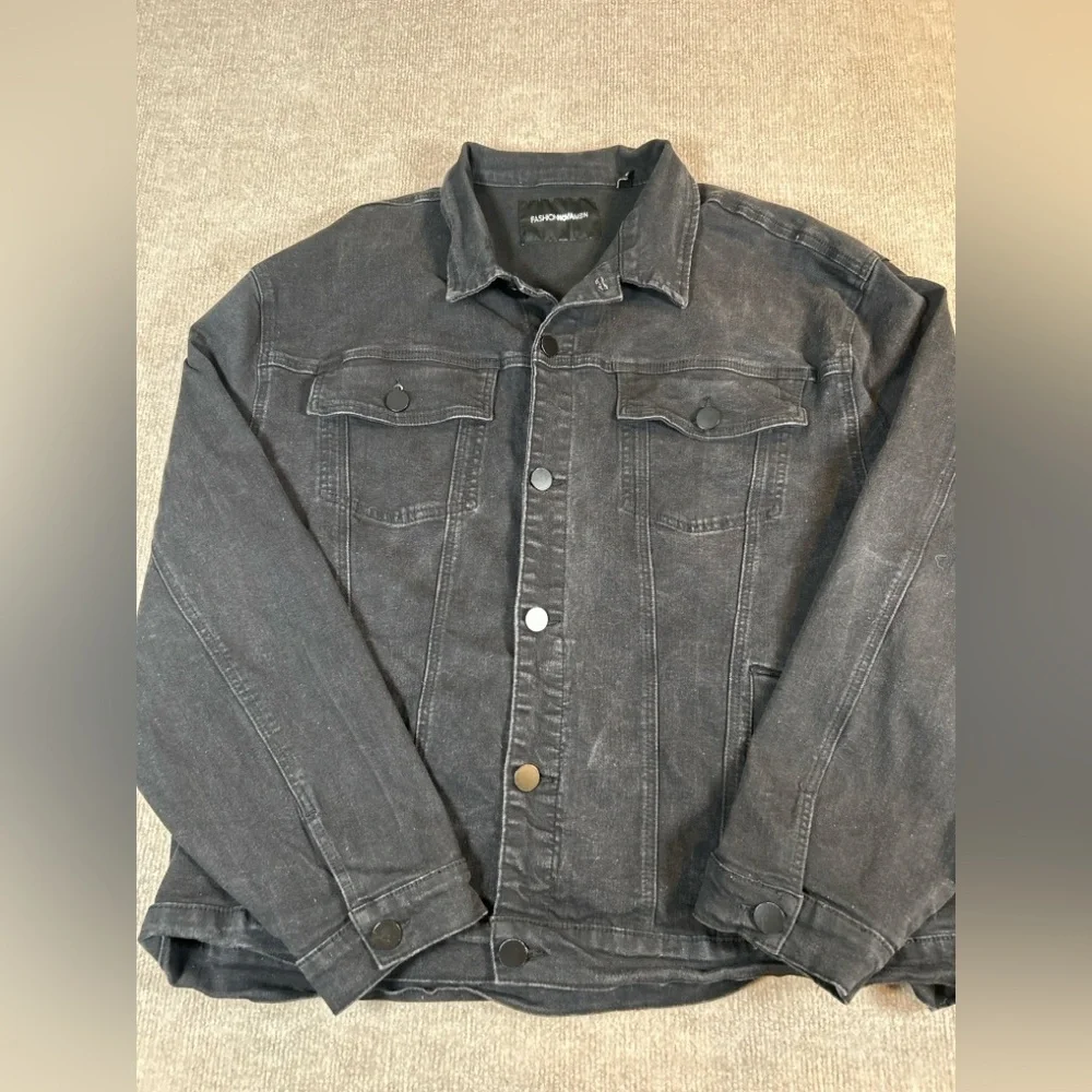 Fashion Nova Men Rockstar Original “Blessed” Skull Graphic Denim Jacket 2XL